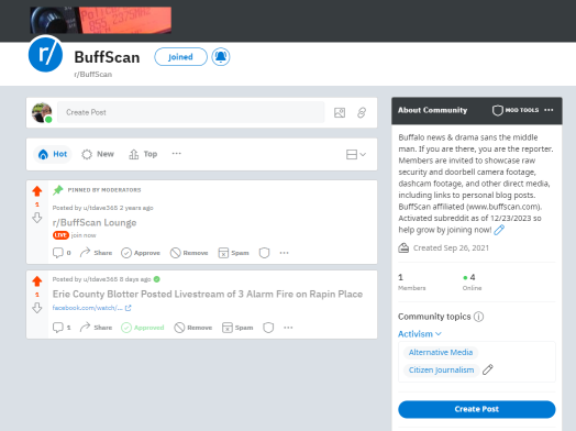 Screen capture of BuffScan subreddit.