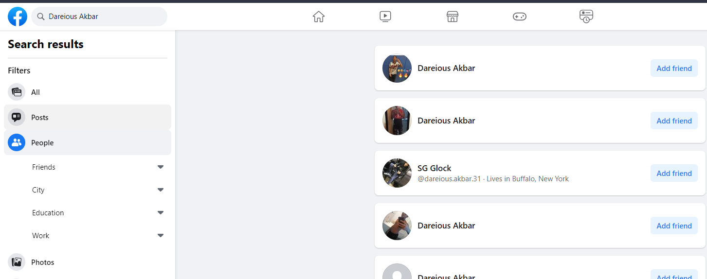 Sample of Facebook accounts belonging to various Dareious Akbars